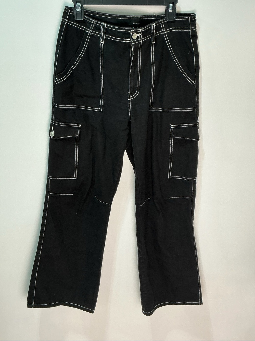 Forever 21 Black Cargo Pants with White Contrast Stitching - Picture 3 of 5